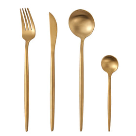4PCS Spoon and Fork Knife Matte Polish Gold Edible Cutlery Set Stainless Steel Tableware Wholesale
