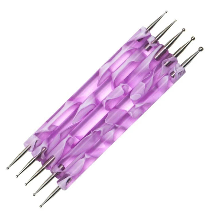 Felice High Quality Dual-Ended Acrylic Handle Purple Blue Steel Flat Brush Dotting Pens 5 Pcs/set Professional Manicure Tools