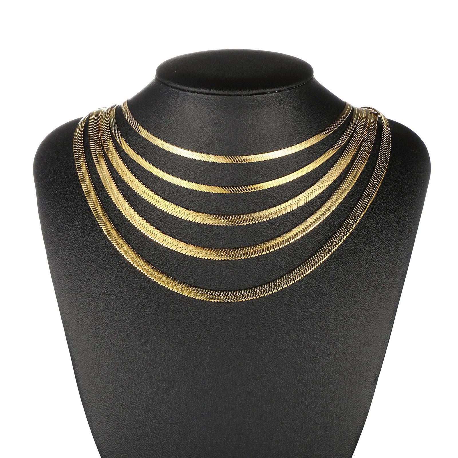 Hot Sale Men's and Women's Clavicle Necklace Chain Gold Stainless Steel 2mm-4mm Flat Blade Snake Bone Geometric Link Chain