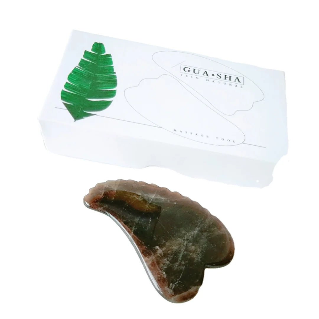 Huiying Hot Sale Stone Guasha Scraping Plate Smoky Quartz Spiky Heart Tools Set for Face and Body