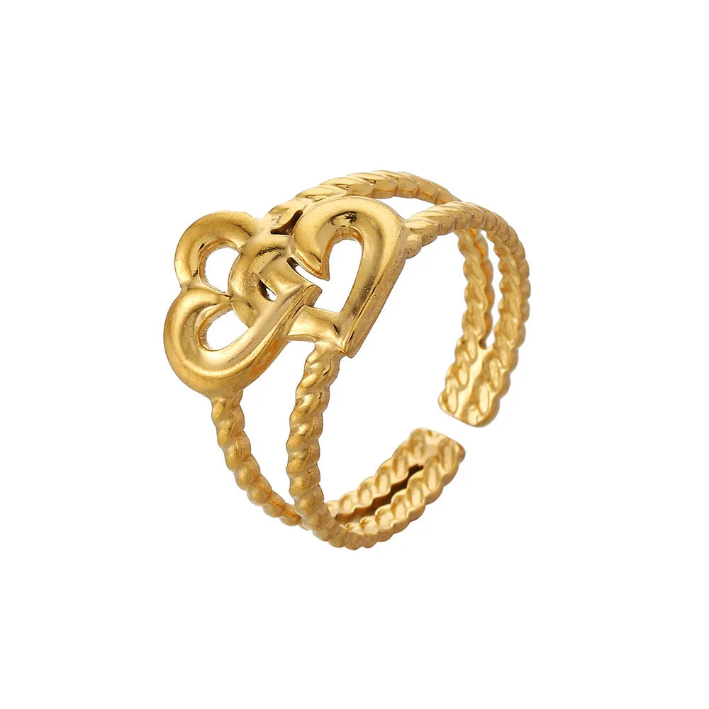 Yiwu Srui 2023 New Design Resizable Adjustable Double Heart 24k Gold Ring Designs for Girls Women Gold Plated Wedding Ring
