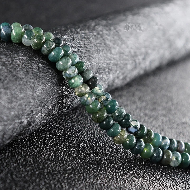 Natural Moss Agate Rondelle Spacer Beads for Jewelry Making Crafts Loose Drum Stone Abacus Beads