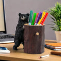 Black Bear Tree Stump Resin Pen Holder Hand-painted Cute Standing Cub Wood Grain Texture Animal Themed Christmas Fashion Desk