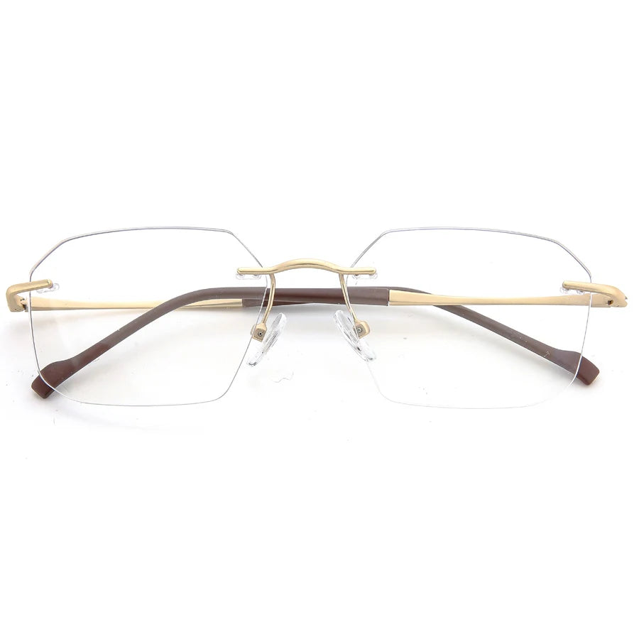 Unisex Solid Square Lightweight Stainless Steel Rimless Polygen Metal Optical Eye Glasses Frames