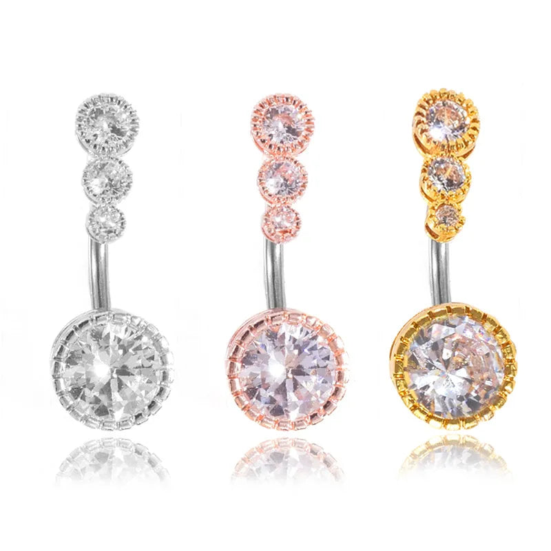 Wholesale 14G Oval CZ Center 316L  Stainless Steel Belly Piercing Navel Jewelry