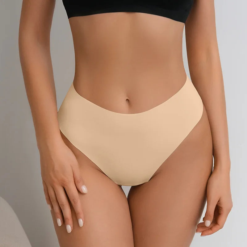 High Rise Women Underpants Camel Toe Proof Ice Silk Thong Seamless Underwear Panties for Fitness