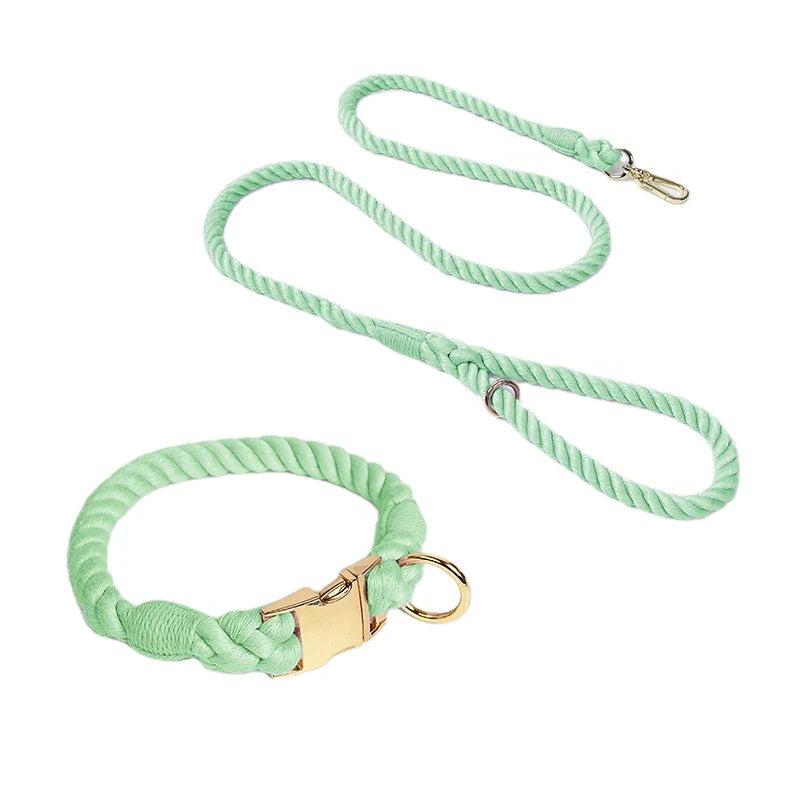 Luxury Eco-Friendly Soft Mixed Color Cotton Rope Dog Leashes and Collars Set