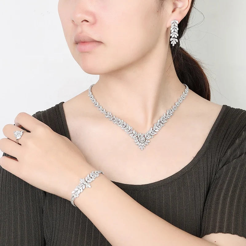 Exquisite Jewelry Set Fashion Luxury Zirconia Necklace Bracelet Earrings Ring Wedding 4pcs Jewellery Sets for Women BN8259
