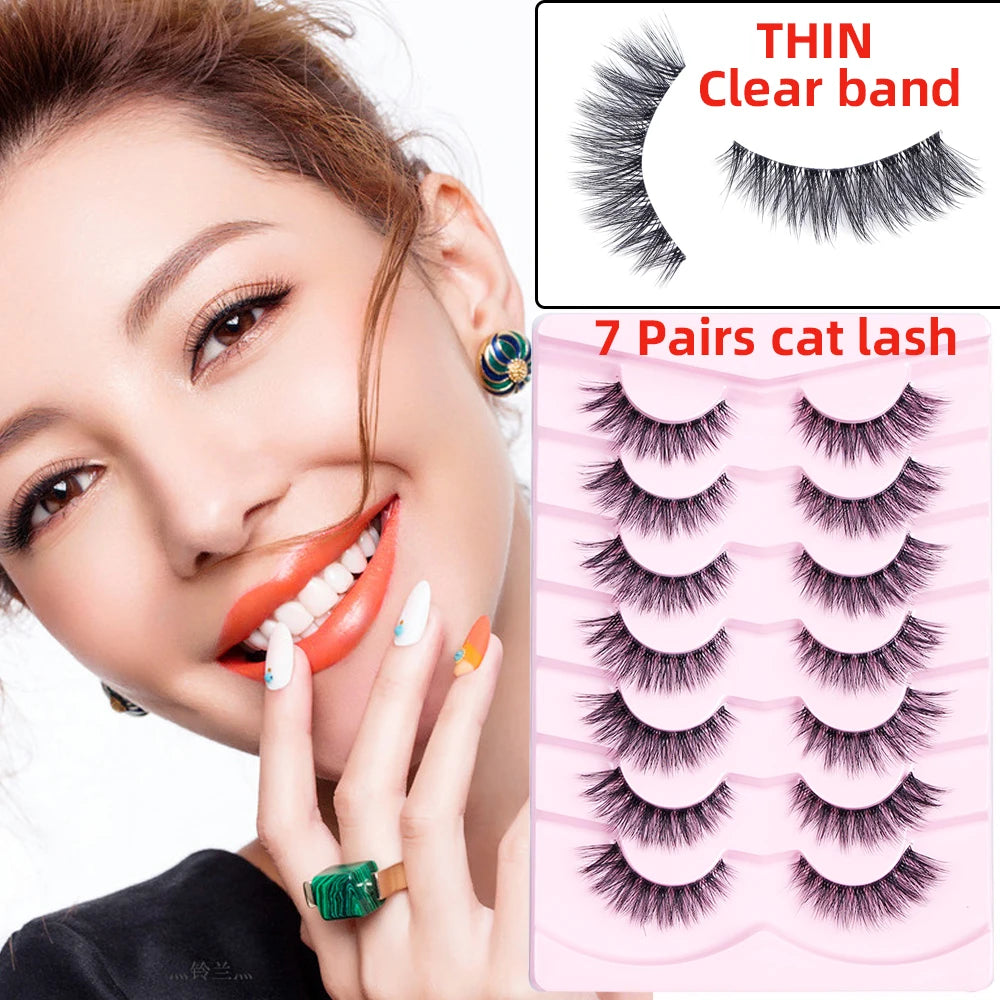 FX-C03Eye Lashes Wholesale Faux Natural Mink Lashes 7 Pairs Invisible Band Full Strip Eyelashes False Eyelashes Customize Lashes