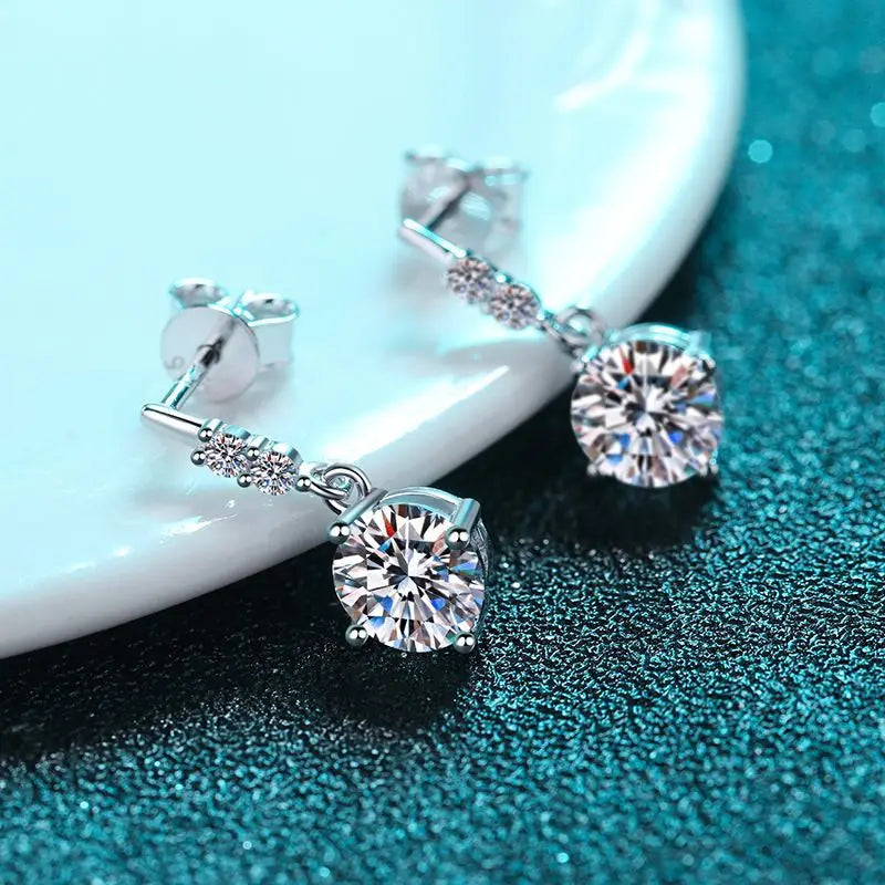 Fashion Charms Jewelry 925 Sterling Silver Mossianite Total 1-2 Carat Diamond Four Claw Drop Earrings for Girls