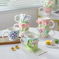 L Korean 3D Relief Flower Design Creative Ceramic Milk Tea Mug Coffee Cup