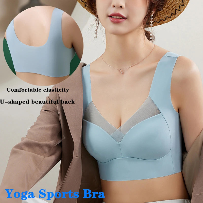 Women Sport Bras Lace Plus Size Bralette Backless Seamless Bra Brassiere Vest Gathers Shock-Proof Soutien Gorge Wireless Top