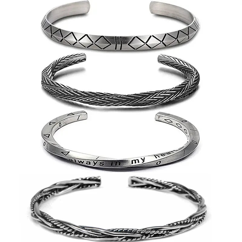 Statement Adjustable Bangle Bracelet Beautiful Antique Silver Bracelet Retro Viking Pattern Bracelet for Women Gift