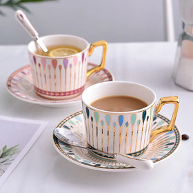 European Style Golden Rim Ceramic Coffee Cup and Saucer Set