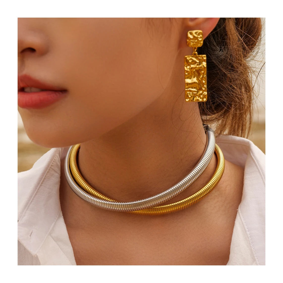 ERESI Fashion 18K Waterproof Gold Plated Stainless Steel Jewelry Women Oversize Geometric Rectangular Pendant Drop Earrings