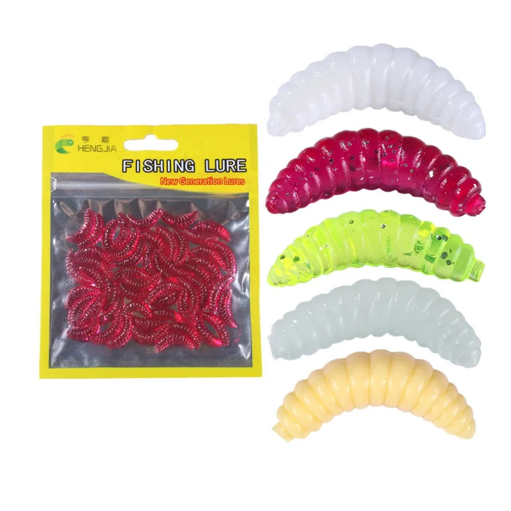 Wholesale SO106 2cm 0.4g 50pcs/bag Artificial Soft Plastic Baits Bread Bug Worm Grub Shape Fishing Lures