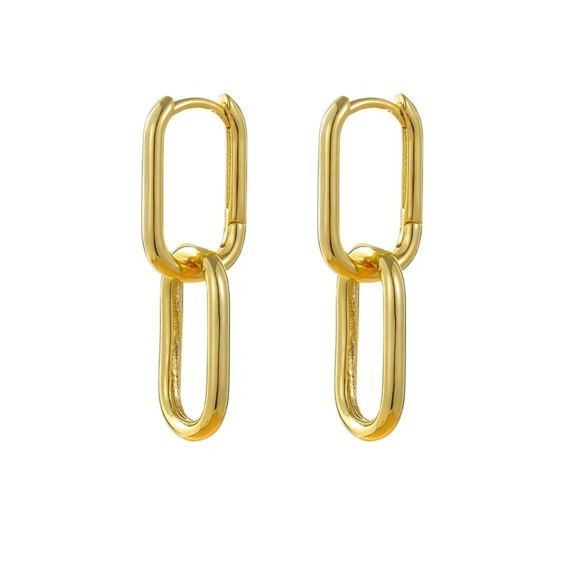 Wholesale Hot Sale Fashion Jewelry 18K Gold Plated Brass Chain Minimalist Earrings Huggie U-shaped Hoop Drop Earrings for Women