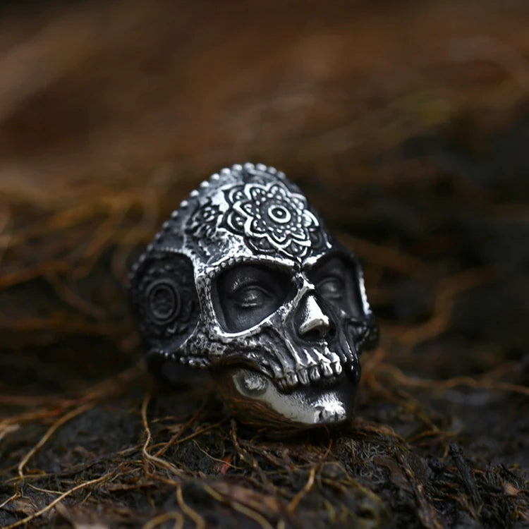 SS8-769R Steel Soldier Flower Skull Rings for Men Stainless Steelpunk Biker Stainless Steel Fashion Jewelry Gift