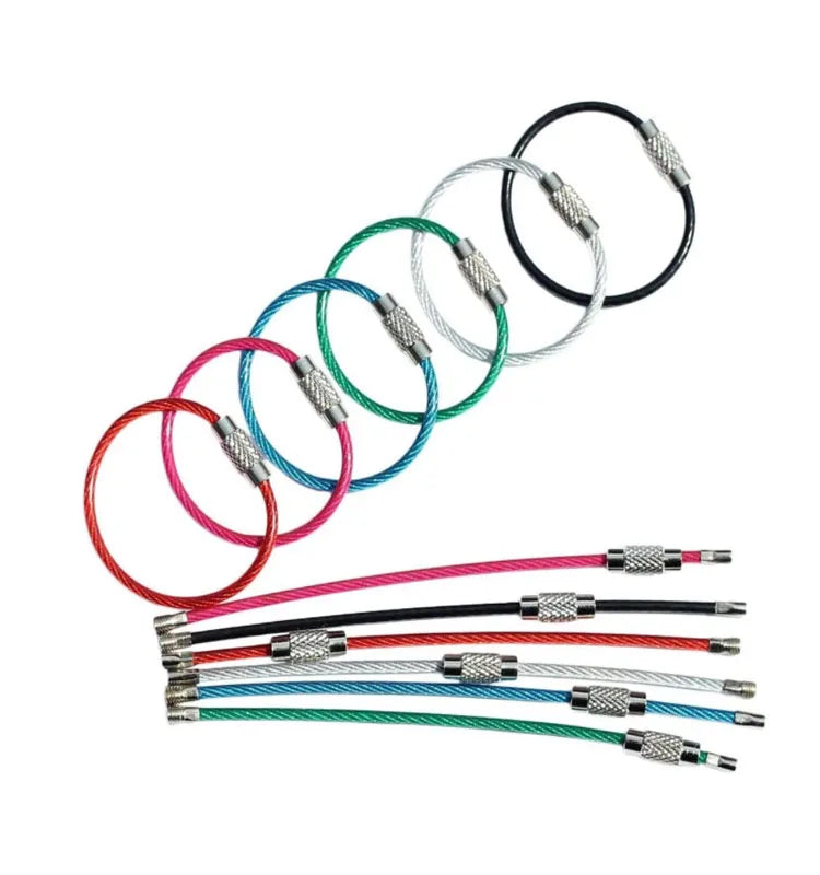 2*150mm Colorful Wire Keychain Cable Heavy Duty Stainless Steel Wire Key Ring Rope Loop Luggage Tag Keeper