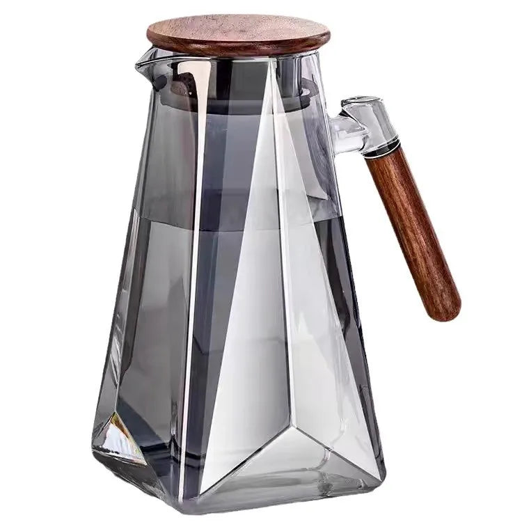 Wholesale Transparent Large Capacity Glass Jug High Borosilicate Glass Pitcher Glass Water Pitcher Kettle with Walnut Lid