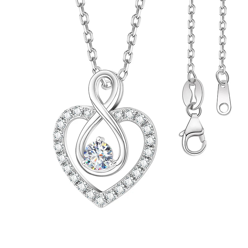 Heart Shaped Infinite Love Design VVS 1 Carat Round Cut 925 Sterling Silver Pendant Moissanite Necklace