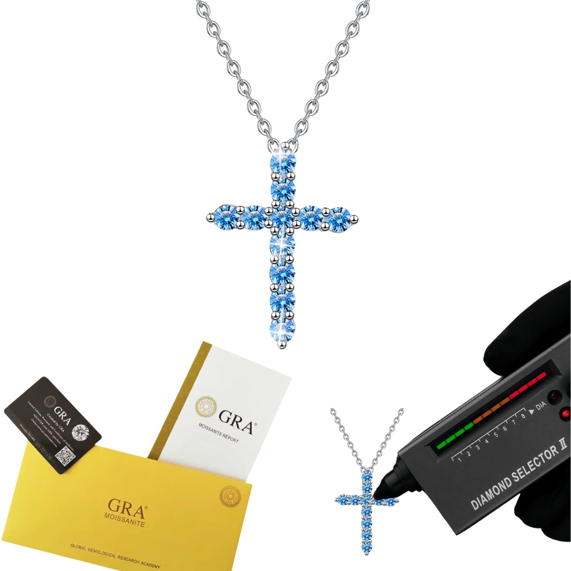 Fine Jewelry Vintage Colorful Cross Round Cut Moissanite Necklace S925 Sterling Silver Necklace for Women Gift 1.1ct
