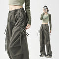 OEM/ODM Women Casual Drawstring Elastic Waist Flat Front Breathable Fits Spring Trendy Loose Cargo Pants Summer Trousers Women