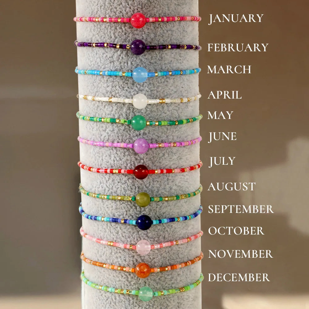 Go2boho 2024 Women Vintage Colorful Miyuki Beads Natural Stone Rope Handmade Ball Charms Bracelet With Custom Card Gift Box