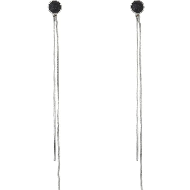 New Hot Fashion 925 Sterling Silver Round Black Long Earrings for Women Girls Gift Fashion Statement Jewelry