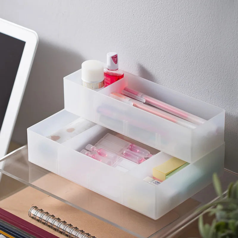 SHIMOYAMA Large Clear Plastic Rectangle Jewelry Storage Box Desk Drawer Organizer Trays with Insert Board