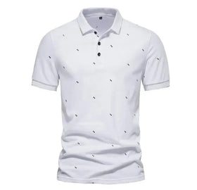 Men's Lapel Neck Short Sleeve T-shirt Fashion Printed Casual Short Sleeve POLO T-Shirts Black White