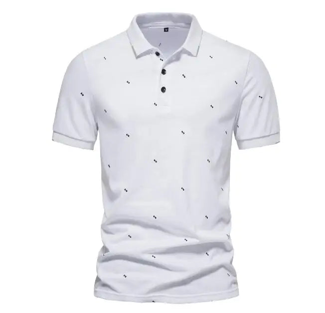 Men's Lapel Neck Short Sleeve T-shirt Fashion Printed Casual Short Sleeve POLO T-Shirts Black White