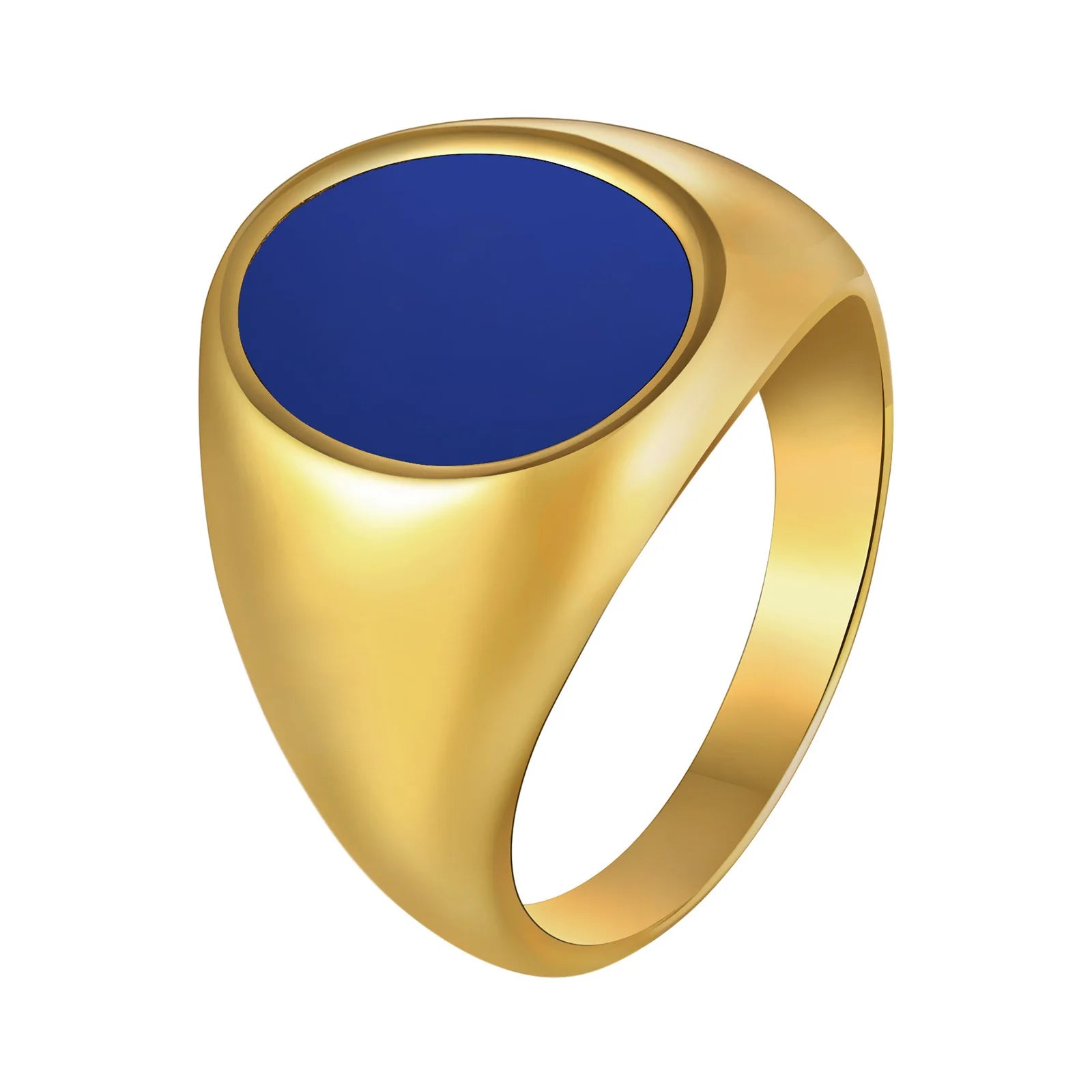 Hot Sale Blue Epoxy Stainless Steel Gold Plated Fashion  Blue Enamel Ring Jewelry for Men