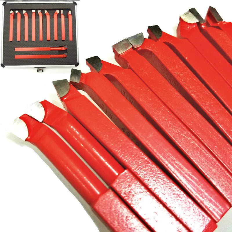 11Pcs 8*8mm Red Welding Turning Tool Holder Carbide Tip Tipped Bit Set Brazed Milling Cutter Tools for Metal CNC Lathe