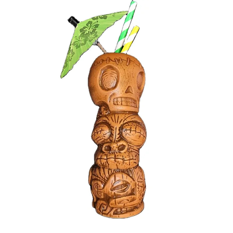 Hot Sale Handmade Ceramic Skull Mug Head Stack Tiki Mug Cocktail Ceramic Tiki Tumbler Skull Bone Mug for Tiki bar