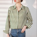 8880# Profession Office Printing Striped Single-breasted Blouse Women New Long Sleeve Turn-down Collar Korean Lady Shirt