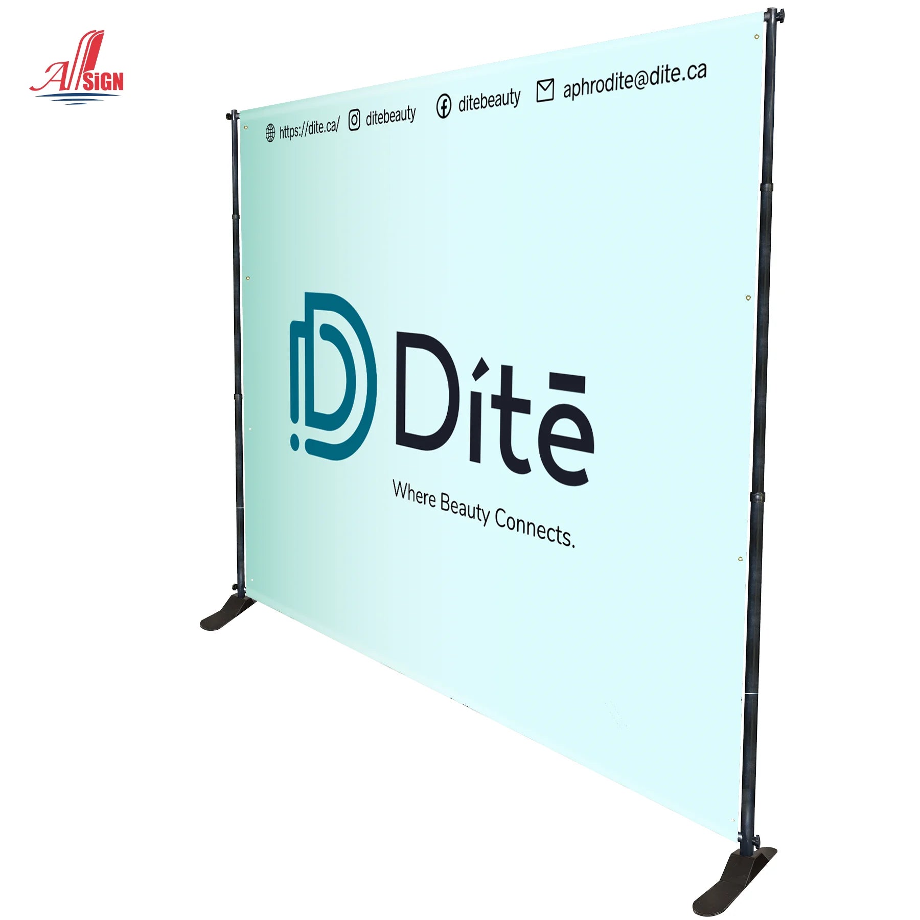 ALL-SIGN 8ft X 8ft Adjustable Backdrop Banner Stand Aluminium Frame Waterproof Portable Step Repeat Booth Background Custom