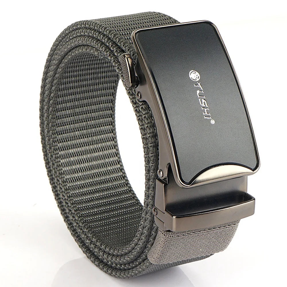 TUSHI Wholesale Men's Simple Sliding Ratchet Business Buckle Belts Durable Zinc Alloy Automatic Casual Nylon Fabric Design