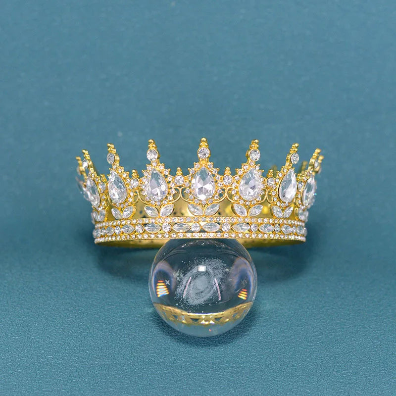 2025 Baroque Round Crown Gold Cake Decoration Rhinestone Tiara Christmas Party Includes Decorative Supplies Bouquet Accessories