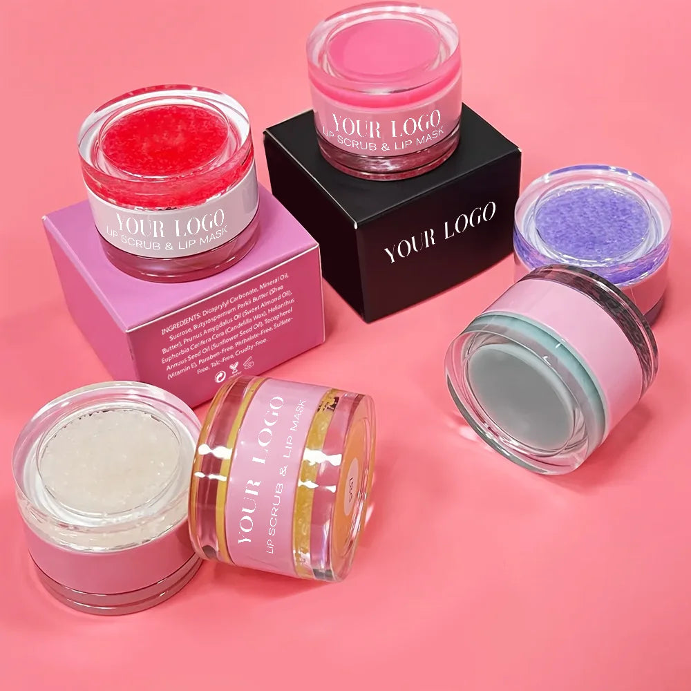 Wholesale Custom logo Long Lasting Moisturizer Cruelty Free Vegan Private Label 2 in 1 Fruit Lip Balm Lip Scrub