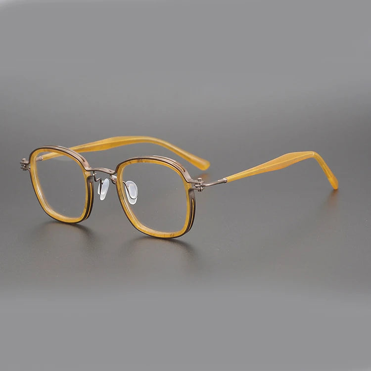 China Manufacturer Yellow Square Eyeglass Frame Japan Titanium Acetate Optical Frames