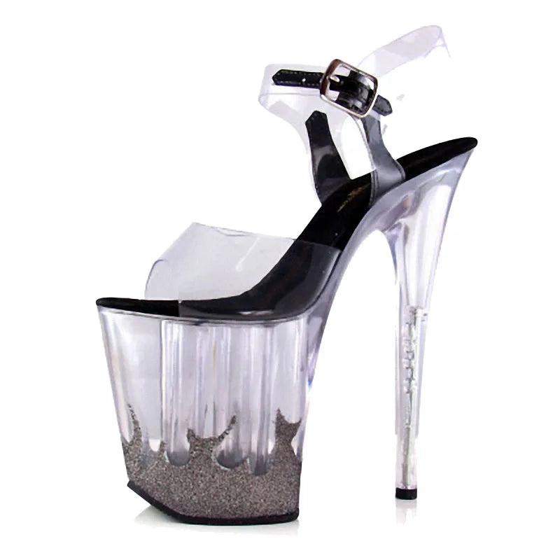 Transparent Crystal High Heels 20 cm Thin Heel 8 Inch Club Sandals Summer New High Heels Large Women's Shoes