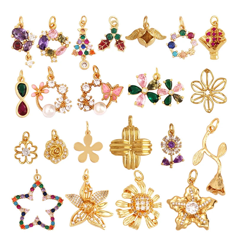 Fine Sweet Flower Charm PendantTrendy Multicolor Zircon Pentacle Butterfly Necklace Accessories Handy Craft Jewelry Supply K54