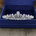 SLBRIDAL Sparkling Top Grade Cubic Zircon Flower Bridal Tiara CZ Wedding Queen Princess Pageant Royal Party Crown Women Jewelry