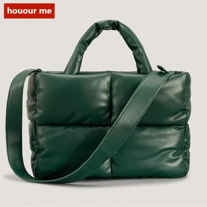 Hot Commodity 2023 Good Quality Nylon Puffer Tote Bag Lattice Waterproof Casual Large Capacity Handbag PU Shoulder Bag for Women