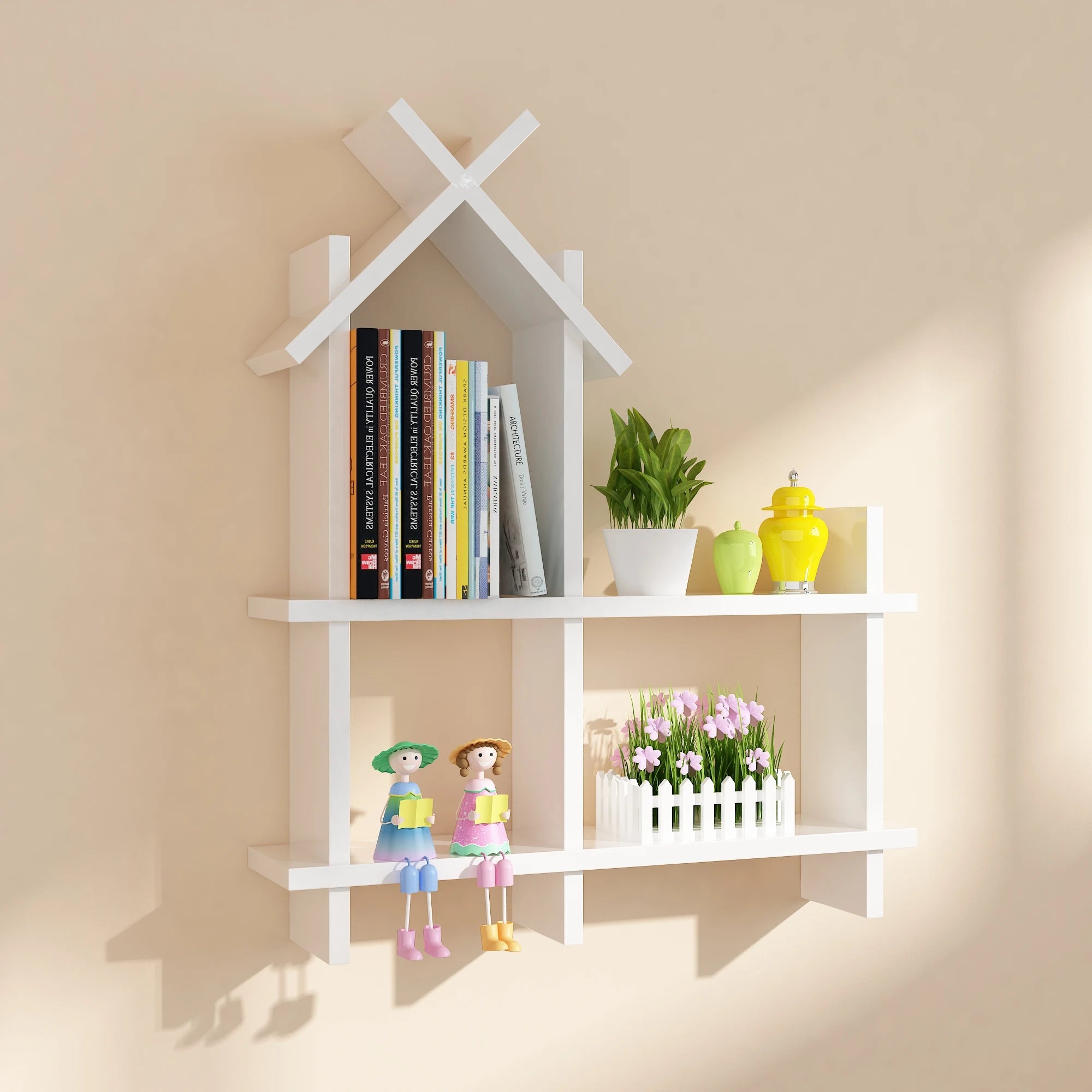 Creative Lattice Children's Room Siamese Small House TV Background Wall Decoration Wall Hanger Wall Partition Shelf
