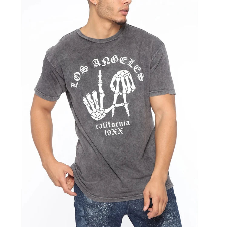Men's Acid Washed Printed T-Shirts 100% Cotton Heavy Fabric 300g Oversized Fit High Street Style