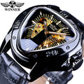 WINNER 516A New Selling Triangle Golden Skeleton Leather Watch for Men Mechanical Automatic Sport Mens Watches for Friend
