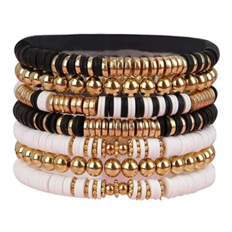 2025 Explosion Soft Pottery Slice Color Hand Bead Stretch Bracelets Summer Trendy Bohemian Bracelet Sets for Women