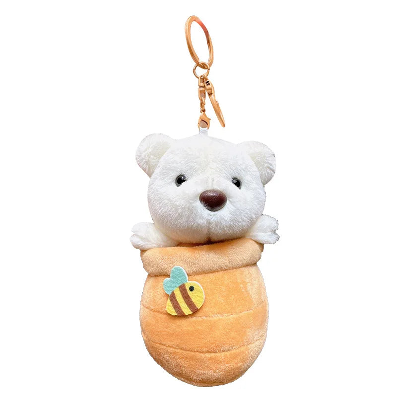 Lovely Cartoon Couple Bee Backpack Doll Pendant Children's Gift Funny Toy Honey Jar Pot Teddy Bear Plush Keychain